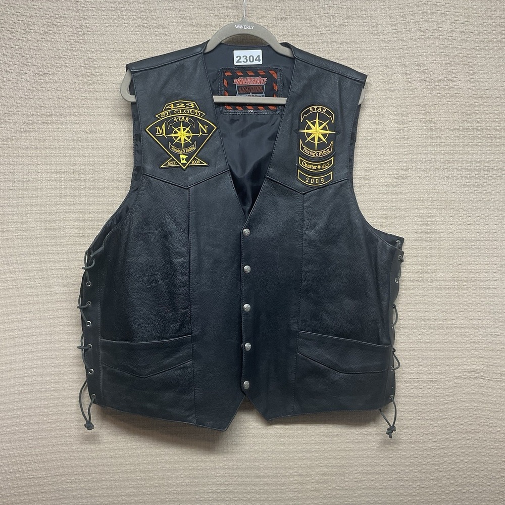 Interstate Leather Vest Mens Size 2XL Lined‎ Snap 4-Button Front Tie Sides Black